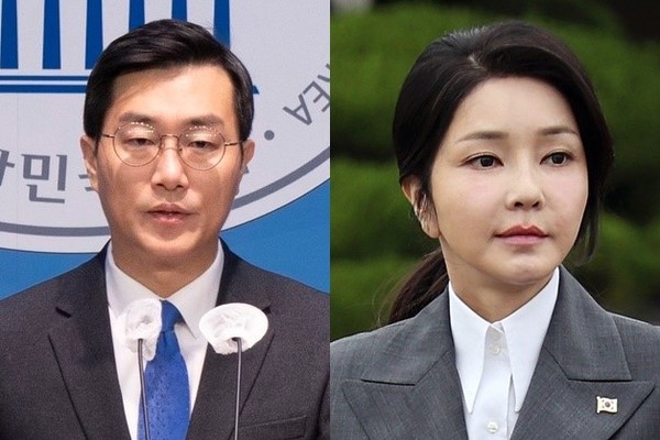 共同民主党议员张耿态(左)和金建希女士。【照片来源:韩联社】