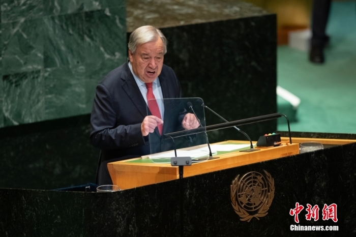 当地时间9月24日,第79届联大一般性辩论在纽约联合国总部开幕。图为联合国秘书长古特雷斯发言。<a target='_blank' href='/'>中新社</a>记者 廖攀 摄 article_img
